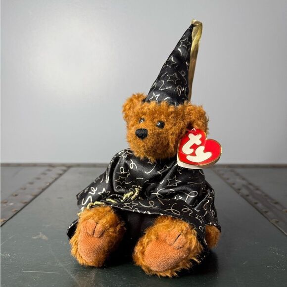Ty Attic Treasures Merwyn Wizard Bear 2000 Dressed Satin Robe with Gold Accents - Picture 1 of 3